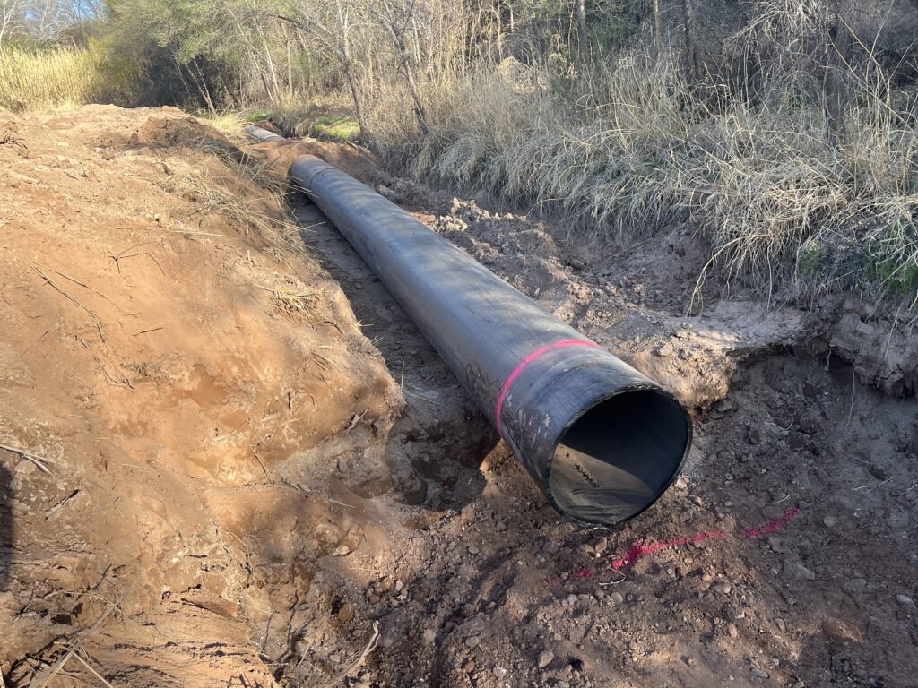 Outlet pipe prior to installation of the exit box and culvert