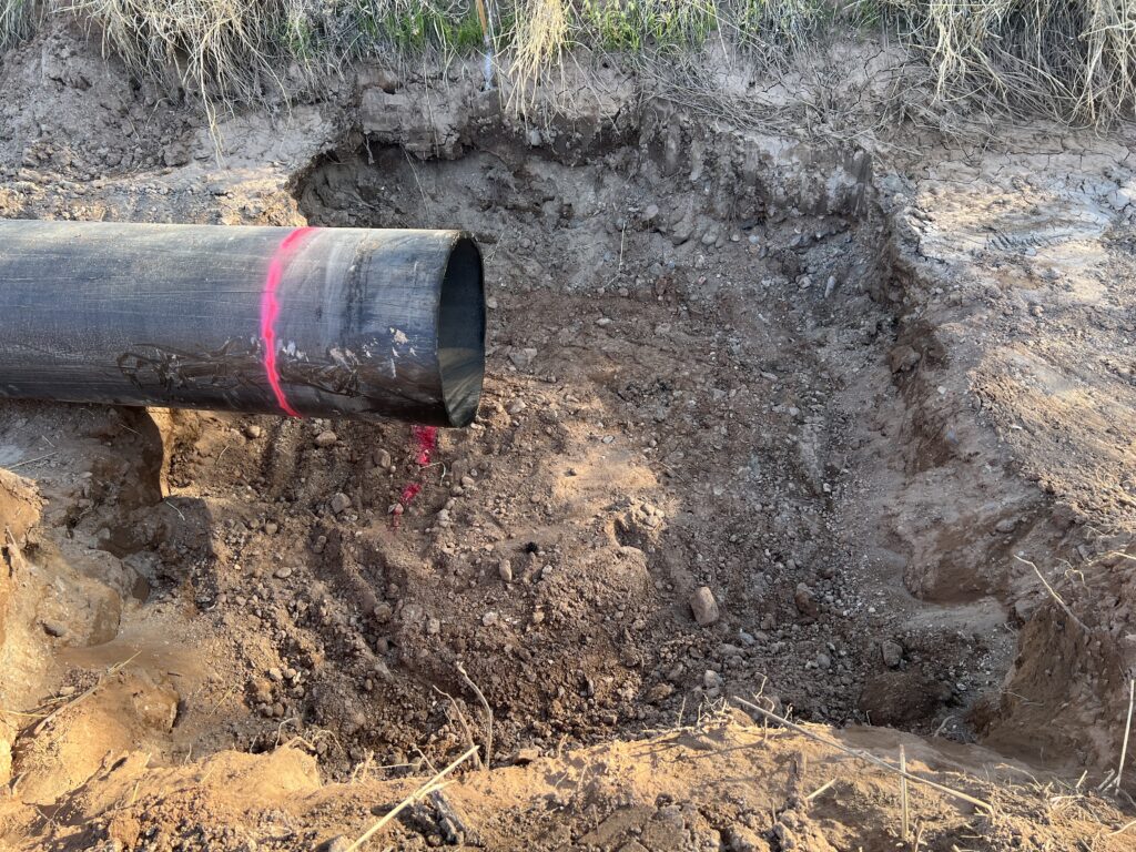 Outlet pipe prior to installation of the exit box and culvert